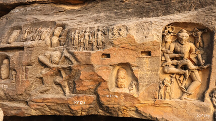 Carvings of Hindu Deity, Neelkanth Mahadev Temple, Kalinjar Fort 13th Century Fort, Uttar Pradesh, India.