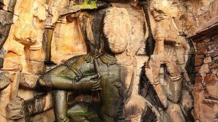 Beautiful Carving of Lord Shiva on the Rock of  Kalinjar Fort, 13th Century Fort, Neelkanth Mahadeva Temple, Kalinjar, Uttar Pradesh, India.