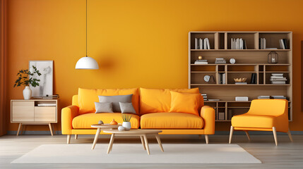 sophisticated living room in light shades of yellow, overtone.