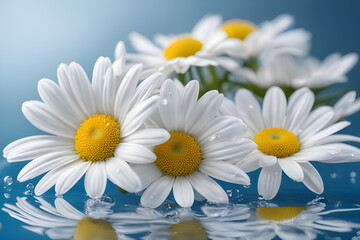 White daisies on a blue background