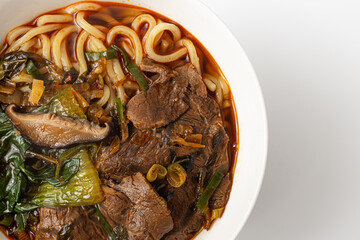 Taiwanese beef noodle on white background