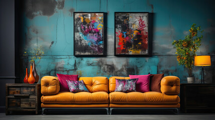 Modern Loft Living Room with Vibrant Sofa