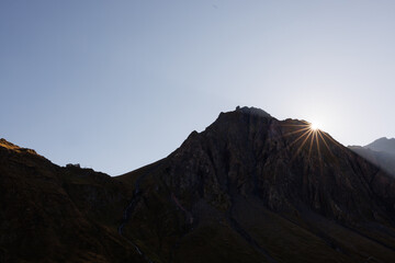 Obraz premium sunrise in Ticino with Capanna Scaletta in Valle di Blenio