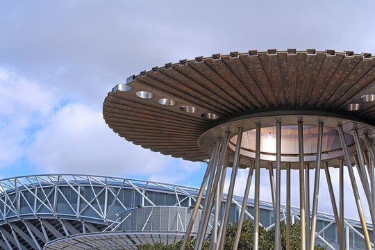 Sydney, NSW Australia - September 2 2023: The 2000 Summer Olympics Cauldron with part of the stadium in the background
