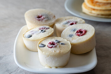 Frozen batter for pancakes are easy and quick homemade preparation or trendy ice cube pancakes