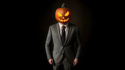Man In Suit with Jack O Lantern pumpkin head