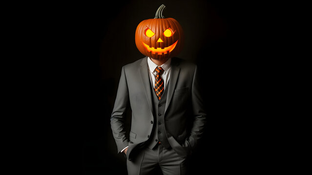 Man In Suit with Jack O Lantern pumpkin head