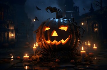 a pumpkin with candles on it is lit up with candles