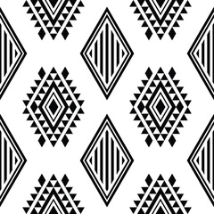 Seamless repeat pattern in folk art style. Ethnic geometric abstract background design. Aztec Navajo and Native American motifs. Design for textile, fabric, curtain, shirt, frame.