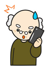 ショックをうけた電話するおじいさん