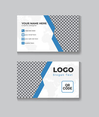Blue and white business card design. Horizontal layout. Illustration design.