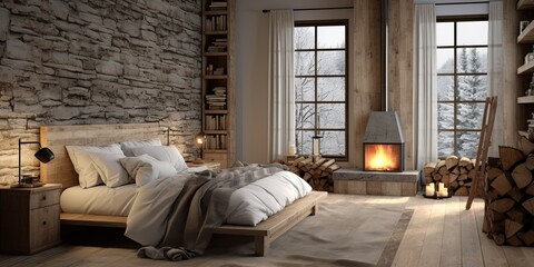 Bedroom Rustic style, 3d realistic render
