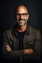 Elegant handsome man wearing glasses. Studio fashion portrait.