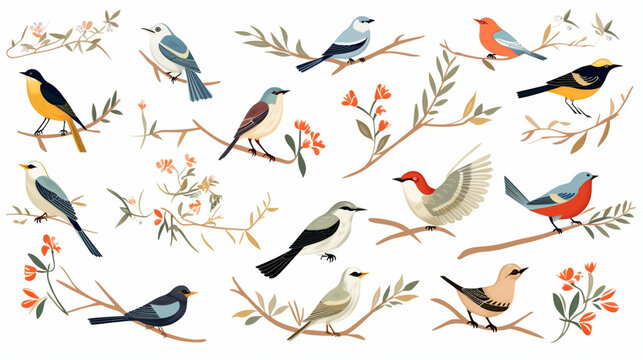 Set of birds illustration white background