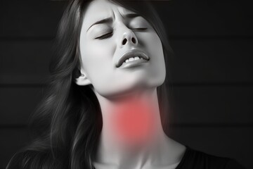 Sore throat. Woman with a sore throat and discomfort.