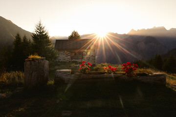 summer sunrise at Capanna Bovarina in Valle di Campo, Ticino