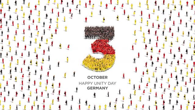 Happy Unity Day Germany. A large group of people form to create the number 3 as Germany celebrates its Unity Day on the 3rd of October. 4K Animation Video.