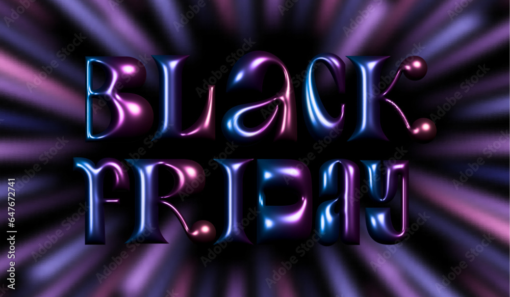 Aufkleber black friday sale banner with chrome colored 3d letters and neon light effect on background. vector 