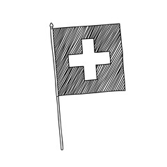 Flag of Switzerland. Vector, black and white hand drawn flag.