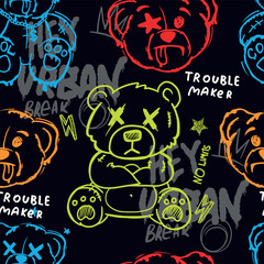 hand drawn pattern with bears toys. Cool background for boys. For clothes, prints, textiles

