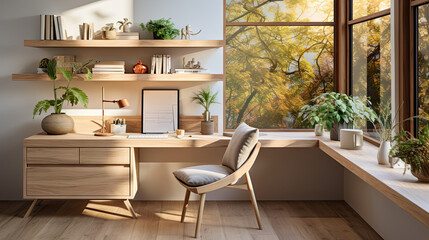Scandinavian Style Home Office with Wooden Desk