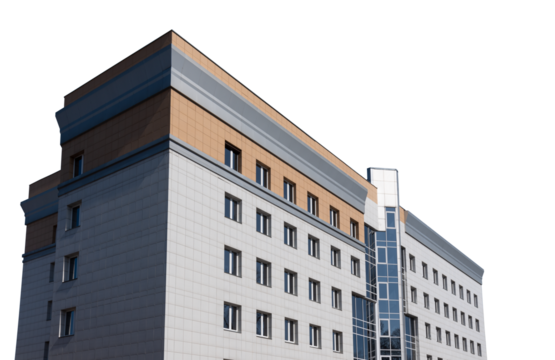 Modern administrative building on a transparent background.