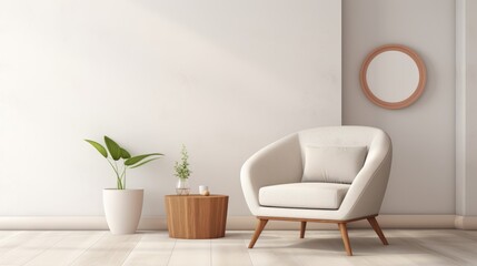 A cozy living room with a stylish chair and a vibrant potted plant