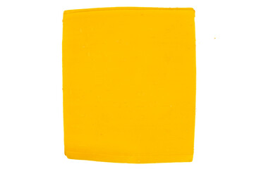 Top view of a square slice of cheddar cheese isolated on a white background