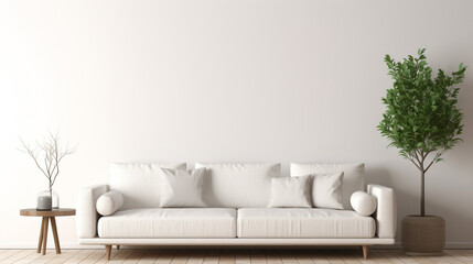 cozy modern living room. front view of white couch in the house 