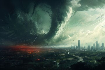violent tornado in big city illustration