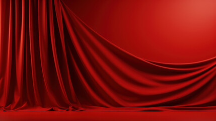 Banner featuring a rich red curtain as a classic backdrop.