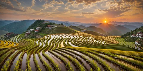 Poster Im Rahmen Beautiful landscape terraced rice field © adynue