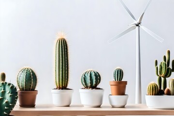 cactus plants in pots with white wall background