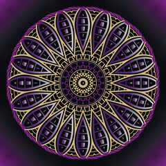 Floral violet mandala. round ornamental colorful mandala pattern with rope frame on glowing background. Decorative abstract flower. Modern beautiful ornament. Endless repeat texture. Vector design