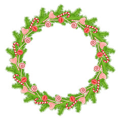 lollipop and fir christmas tree wreath art drawn frame