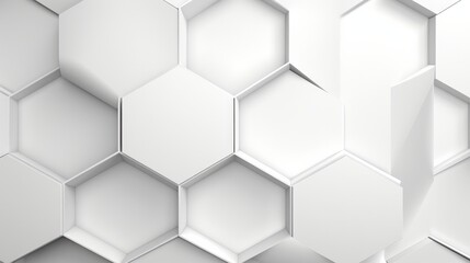 In other words, this abstract artwork features a raised hexagonal pattern on a white background resembling a honeycomb, with the interplay of light and shadow, and it is created in vector format