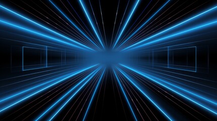 Optical Illusion, Light Blue Neon Lighted Lines on Black Vector Background, LinkedIn Banner, Facebook Cover, Instagram Post, Webinar Announcement, Online Workshop Advertisement, Digital Blockchain