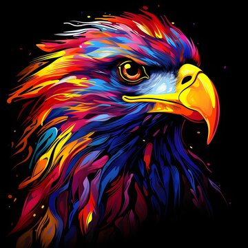 Colorful poster with flying eagle in vector design style isolated on white background