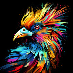 Obraz premium Colorful poster with bird portrait isolated on black background