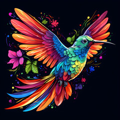 Obraz premium Colorful poster with bird portrait isolated on black background