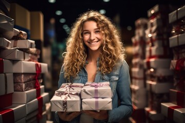 Cheerful person prepaired christmas presents for family and friends