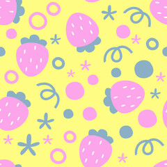 Seamless pattern with strawberries. Vector illustration in pastel colors.
