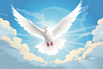 Fototapeta premium peace dove in blue sky illustration