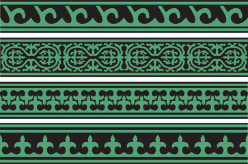 Vector green and black seamless Kazakh national ornament. Ethnic endless pattern of the peoples of the Great Steppe, .Mongols, Kyrgyz, Kalmyks, Buryats. circle, frame border.