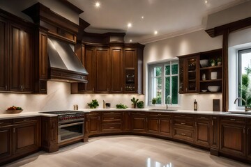 Fototapeta na wymiar modern kitchen interior with fireplace