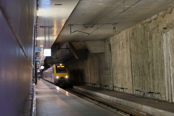 A picture of a train, ready to depart, from one of the underground tunnels in the famous central...