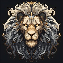 Hand drawn poster with lion portrait isolated on background