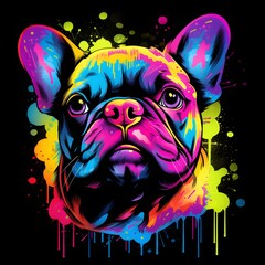 Colorful poster with french bulldog in vector design style isolated on black background