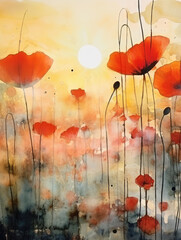 Poppies in the Morning, Wall Art, Living Room Wall Decor Artwork, Generative AI
