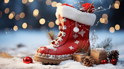 Gefüllter Weihnachtsstiefel, Weihnachten, Winter, schnee, Dekoration, kalt, Nikolaus, Feiertag